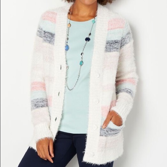 SALE NWOT Cozy Soft Button Front Striped Cardigan Sweater - Picture 2 of 6